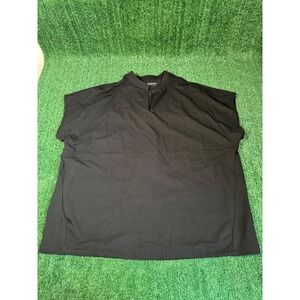 Mandala Black Mandarin Collar Short Sleeve Pullover Top Women's Size L